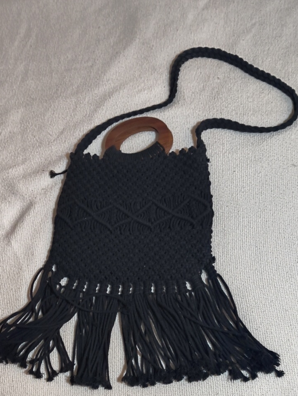 Natural Fiber Crochet Bag With Wooden Handle